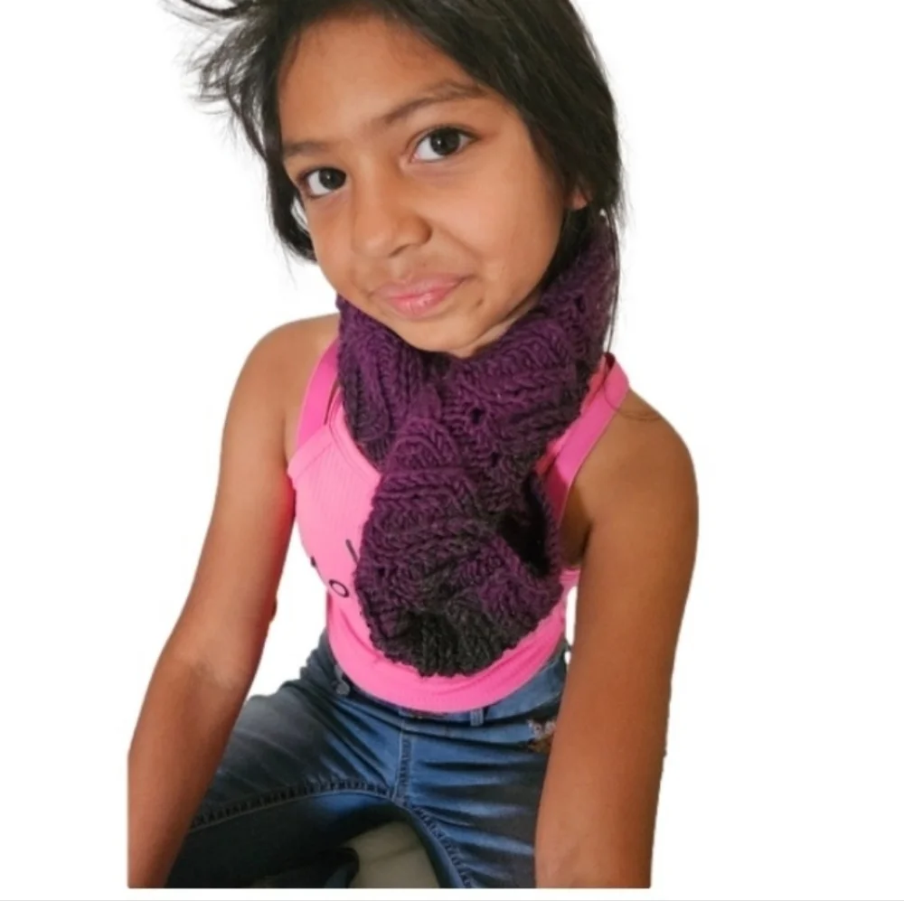 Hand Crafted Scarf Unique chunky knit Multipurpose Purple Black Crochet Handmade